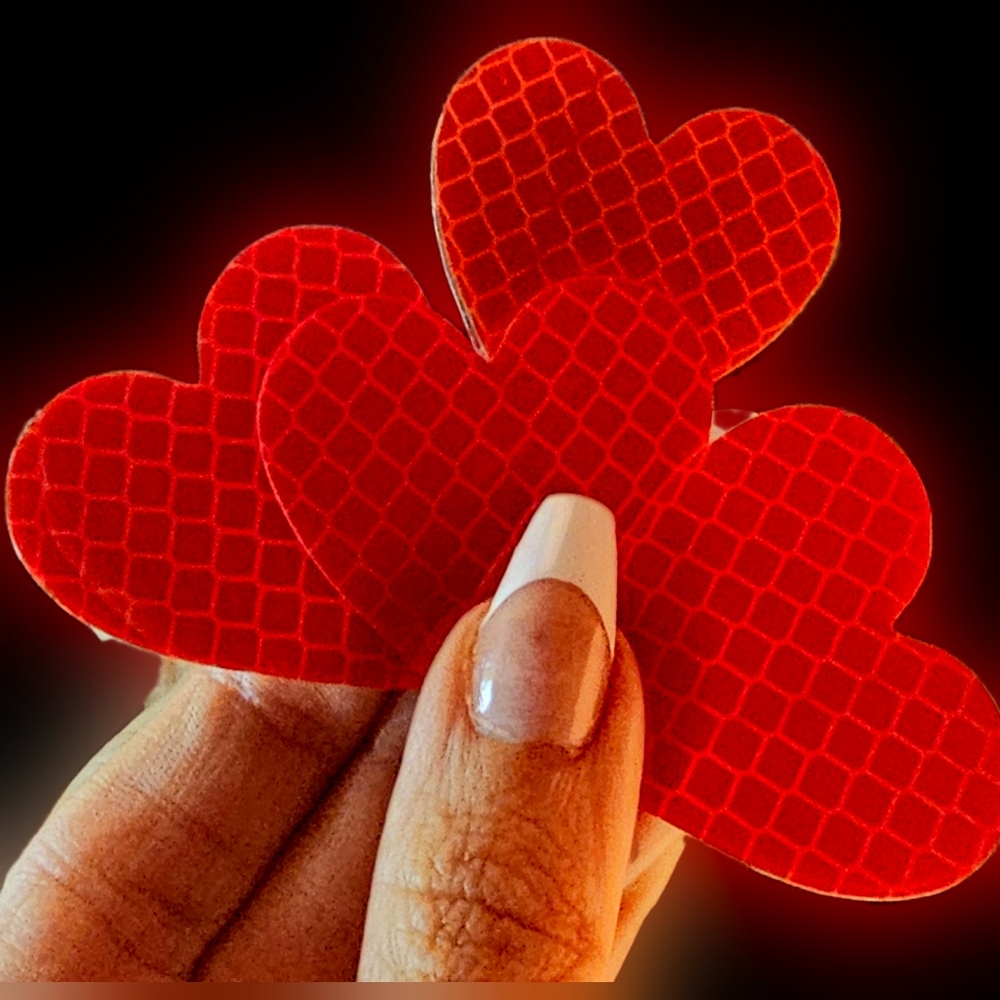 Set of 4 pcs Heart-shaped Reflective decals Stickers " Red " NWT ❤️❤️❤️